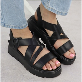Sandalias de cuero para mujeres en la plataforma Roman Black Jezzi 8716 negro 6