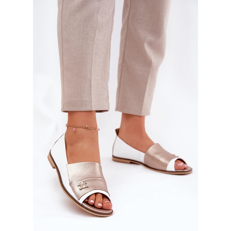 Ballerinas elegantes de cuero con dedos desnudos Zazoo 1865 White and Gold blanco 2