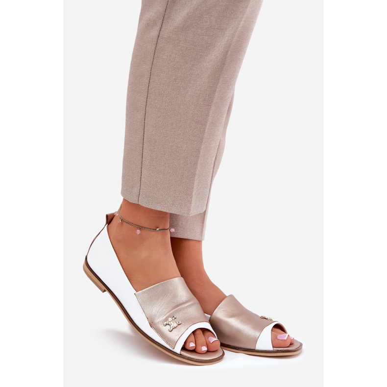 Ballerinas elegantes de cuero con dedos desnudos Zazoo 1865 White and Gold blanco 1