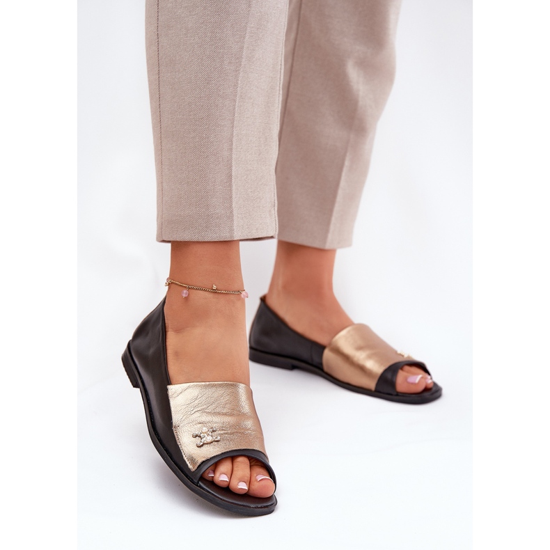 Ballerinas elegantes de cuero con dedos desnudos Zazoo 1865 Gold-Black negro 2