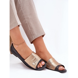 Ballerinas elegantes de cuero con dedos desnudos Zazoo 1865 Gold-Black negro 6