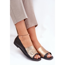 Ballerinas elegantes de cuero con dedos desnudos Zazoo 1865 Gold-Black negro 7