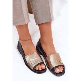 Ballerinas elegantes de cuero con dedos desnudos Zazoo 1865 Gold-Black negro 8