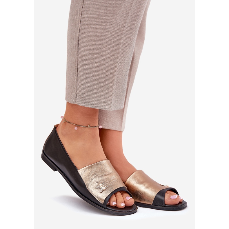 Ballerinas elegantes de cuero con dedos desnudos Zazoo 1865 Gold-Black negro 1