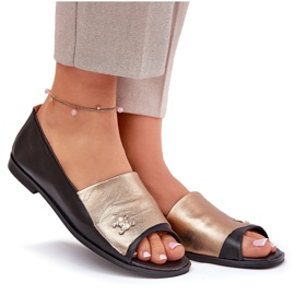 Ballerinas elegantes de cuero con dedos desnudos Zazoo 1865 Gold-Black negro 9