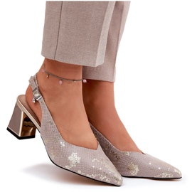 Sandalias de cuero para mujeres en el pilar con herramientas de nariz alta Vinceza 66733 Oro y plata 9