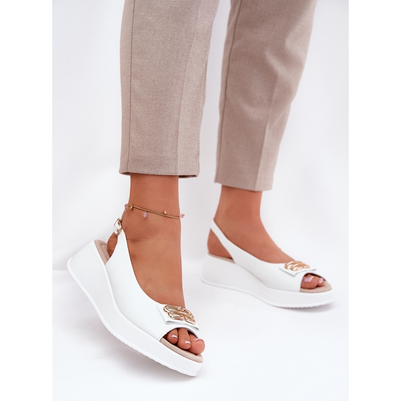 S.Barski Sandalias de cuero para mujeres con detalle decorativo S. Barski LR51-593 White blanco 2