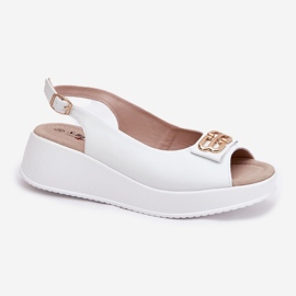 S.Barski Sandalias de cuero para mujeres con detalle decorativo S. Barski LR51-593 White blanco 4