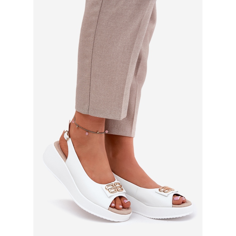 S.Barski Sandalias de cuero para mujeres con detalle decorativo S. Barski LR51-593 White blanco 1