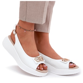 S.Barski Sandalias de cuero para mujeres con detalle decorativo S. Barski LR51-593 White blanco 9