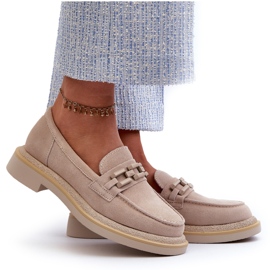 S.Barski Mocasines de cuero de tacón plano para mujeres con decoración TW101 beige ligero 4 S.Barski Mocasines de cuero de tacón plano para mujeres con decoración TW101 beige ligero 4