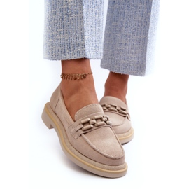 S.Barski Mocasines de cuero de tacón plano para mujeres con decoración TW101 beige ligero 2 S.Barski Mocasines de cuero de tacón plano para mujeres con decoración TW101 beige ligero 2