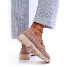 S.Barski Mocasines para mujeres de cuero de gamuza con decoración TW117 rosa 3