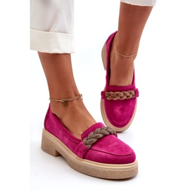 Zazoo 3429/W mocasines de cuero de gamuza para mujeres con un adorno de fucsia rosado 2