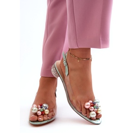 S.Barski Sandalias Tacón Bajo Transparente Con Decoración Verde D&A MR38-368 3 S.Barski Sandalias Tacón Bajo Transparente Con Decoración Verde D&A MR38-368 3