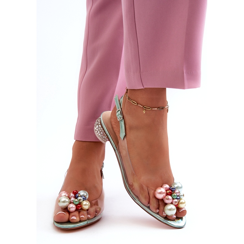 S.Barski Sandalias Tacón Bajo Transparente Con Decoración Verde D&A MR38-368 3 S.Barski Sandalias Tacón Bajo Transparente Con Decoración Verde D&A MR38-368 3