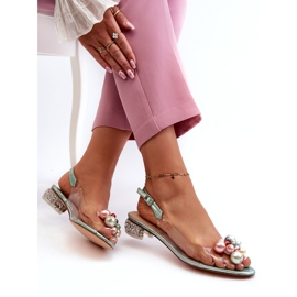 S.Barski Sandalias Tacón Bajo Transparente Con Decoración Verde D&A MR38-368 4 S.Barski Sandalias Tacón Bajo Transparente Con Decoración Verde D&A MR38-368 4