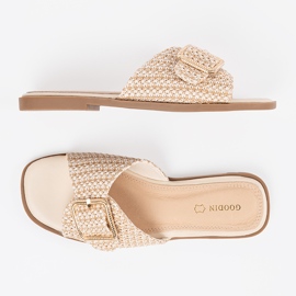 Goodin Zapatillas en una rejilla beige y blanca con una hebilla 3