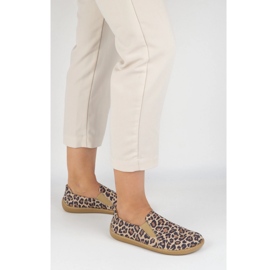Zapatos de cuero para mujeres descalzos Pollonus resbaló 5-1308-023 estampado de leopardo beige 2