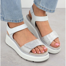 S.Barski Sandalias de cuero para mujeres para la plataforma de plata de velcro S. Barski LR51-543 6