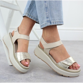 S.Barski Sandalias de cuero para mujeres para velcro Plataforma Złote S. Barski LR51-543 dorado 4