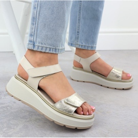 S.Barski Sandalias de cuero para mujeres para velcro Plataforma Złote S. Barski LR51-543 dorado 5