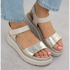 S.Barski Sandalias de cuero para mujeres para velcro Plataforma Złote S. Barski LR51-543 dorado 6