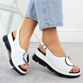 S.Barski Sandalias de cuero para mujeres para Openwork Białe S. Barski LR51-788 blanco 4