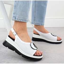 S.Barski Sandalias de cuero para mujeres para Openwork Białe S. Barski LR51-788 blanco 5