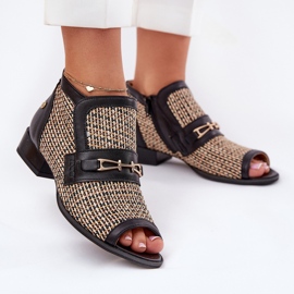 Botas de cuero para mujeres con dedos desnudos Maciejka 06934-39/00-1 Negro y beige 2