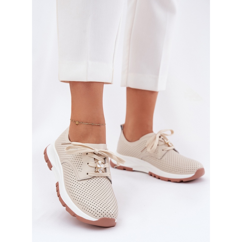 Zapatos de cuero para mujeres con Artiker 54C1811 Beige 2