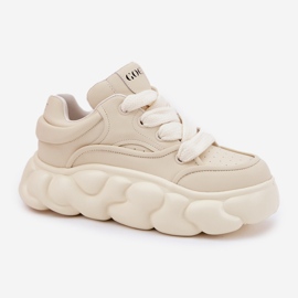 Zapatillas de deporte de cuero para mujeres en la plataforma masiva GOE RR2N4043 beige 5
