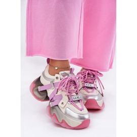 Zapatillas de deporte de cuero para mujeres en el enorme único goe RR2N4030 rosa rosado 5