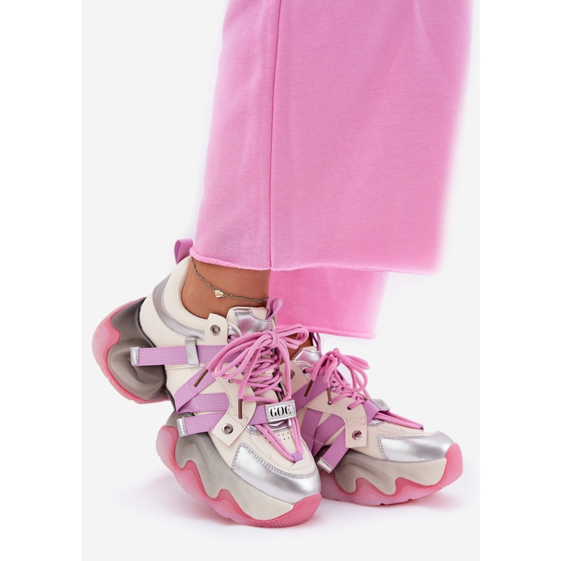 Zapatillas de deporte de cuero para mujeres en el enorme único goe RR2N4030 rosa 1
