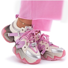 Zapatillas de deporte de cuero para mujeres en el enorme único goe RR2N4030 rosa rosado 10