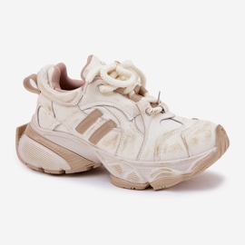Zapatillas de deporte de cuero femenino Goe RR2N4037 beige 4