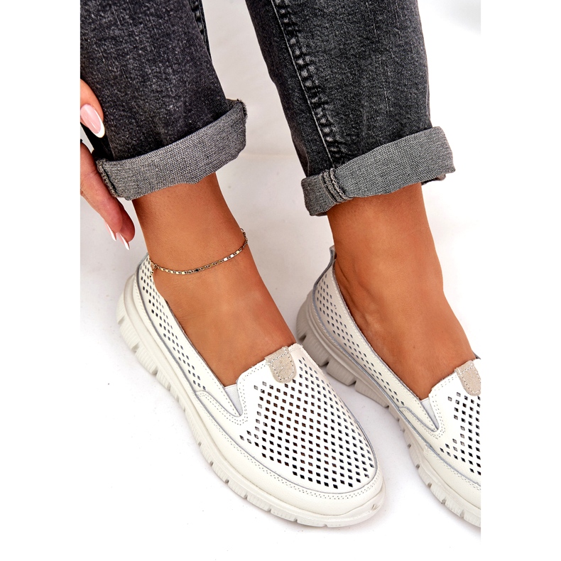 Evento Mocasines abiertos de cuero ligero 24pb18-6870 blanco 4