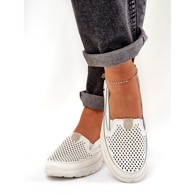 Evento Mocasines abiertos de cuero ligero 24pb18-6870 blanco 2