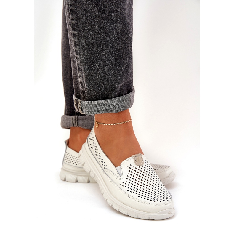 Evento Mocasines abiertos de cuero ligero 24pb18-6870 blanco 3