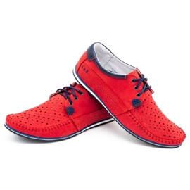 KOMODO Zapatos para hombres mocasines de cuero 875 para el verano rojo 5