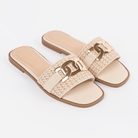 Goodin Chanclas beige para mujeres con una cadena dorada 1