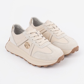 Goodin Zapatillas de cuero beige en una suela gruesa 1