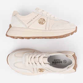 Goodin Zapatillas de cuero beige en una suela gruesa 3