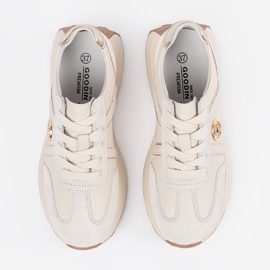 Goodin Zapatillas de cuero beige en una suela gruesa 2