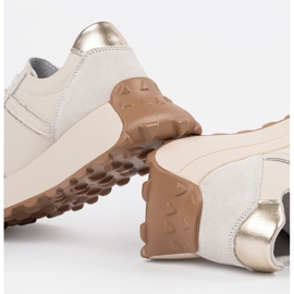 Goodin Zapatillas de cuero beige en una suela gruesa 5