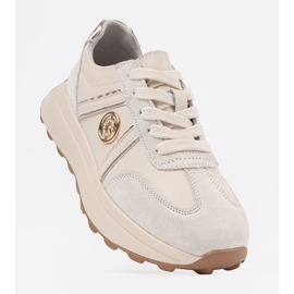 Goodin Zapatillas de cuero beige en una suela gruesa 4