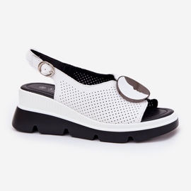 S.Barski Sandalias de cuero para mujeres con una cuña con un adorno S. Barski LR51-788 White blanco 4