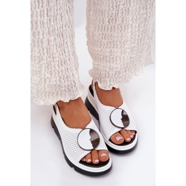 S.Barski Sandalias de cuero para mujeres con una cuña con un adorno S. Barski LR51-788 White blanco 5