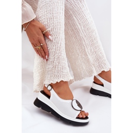S.Barski Sandalias de cuero para mujeres con una cuña con un adorno S. Barski LR51-788 White blanco 7