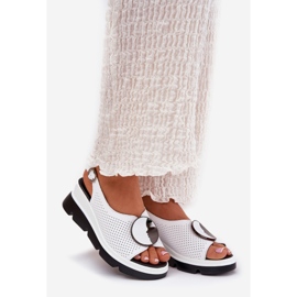 S.Barski Sandalias de cuero para mujeres con una cuña con un adorno S. Barski LR51-788 White blanco 1